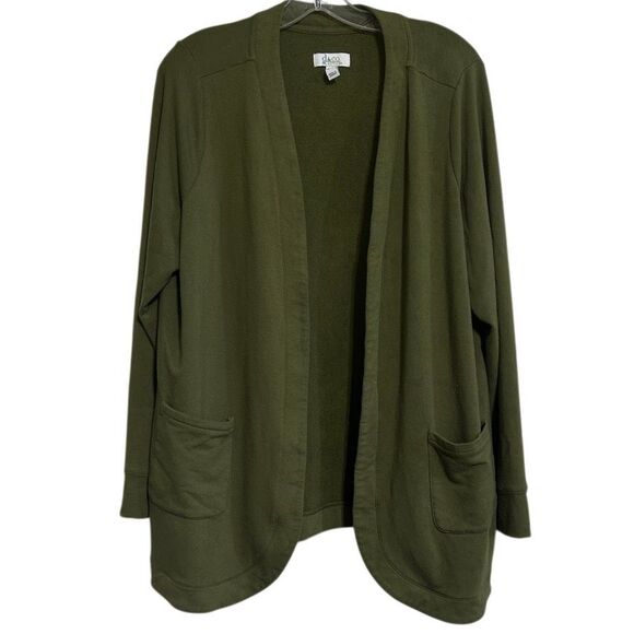D & Co. Active Cardigan Women's 1X Deep Green Brushed Back Jersey Open Front - Picture 8 of 14